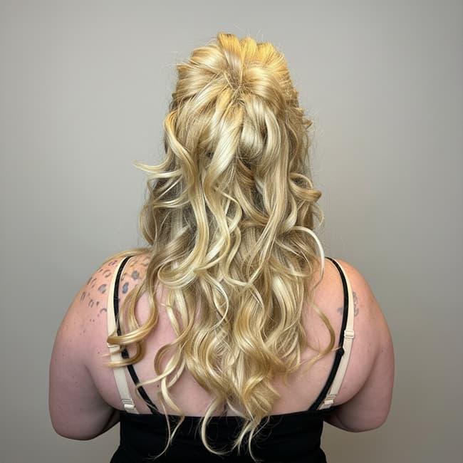 Glossy blow-dry hair finish for wedding morning Hampshire